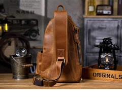 Sling bag for big man - leather edge and stitching detail