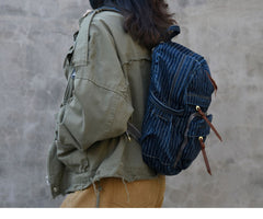 Blue Denim Backpack for Women Striped Jean Backpack Mens Striped Backpack - Feltify