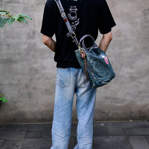 Blue Jean Vertical Tote Bag Denim Tote Handbag Denim Tote Bag Blue Denim Tote Shoulder Bag - Feltify