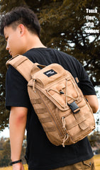 Khaki Tactical Canvas Large Sling Bag For Men 