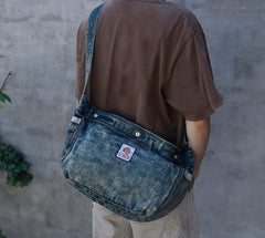 Vintage Blue Denim Messnger Bag Denim Crossbody Bag for Men Womens Jeans Shoulder Bag - Feltify