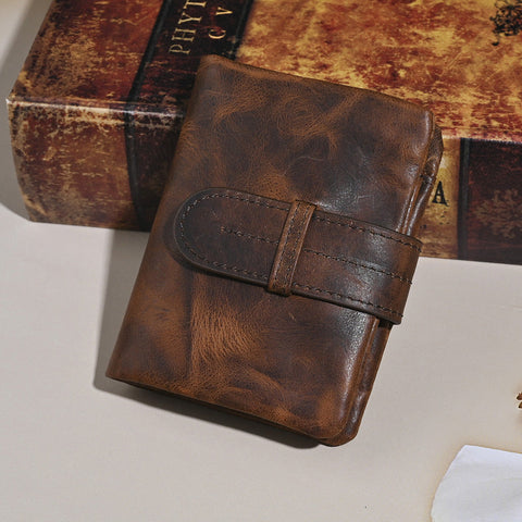 Brown Leather Wallet with Buckle for Men Buckle Mens Wallets with Coin Pocket Billfold for Men
