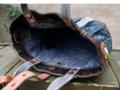 Small Blue Denim Mini Tote Bag Denim Leather Handbag Denim Mini Tote Crossbody Bag - Feltify