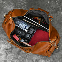 Brown Leather Weekender Bag for Men Vintage Leather Weekend Bag for Men - iwalletsmen