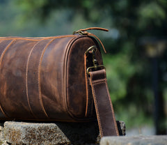 Brown Leather Barrel Crossbody Bag Mens Barrel Leather Bag Small Barrel Shoulder Bag - iwalletsmen