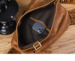 Large leather sling backpack - vintage hardware close-up
