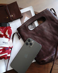 Vintage Womens Brown Leather Small Square Handbag Shoulder Bag Purse for Women