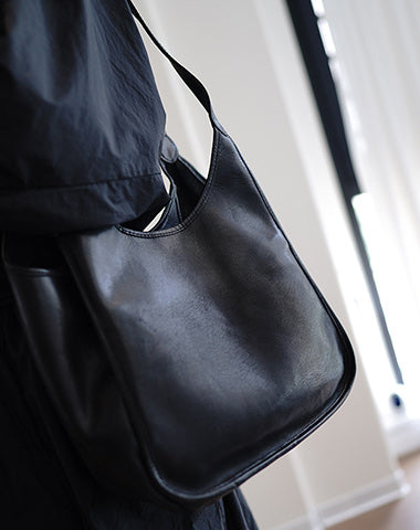 Cute Black Leather Long Strap Tote Bag Women Saddle Shoulder Bag for Women