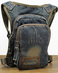 Blue Denim Thigh Bag Fanny Pack for Men Drop Leg Bag Blue Denim Mens Bum Bag Waist Bags