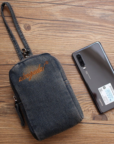 Vintage Womens Denim Mini Pouch with Wristlet Denim Small Phone Purse for Women