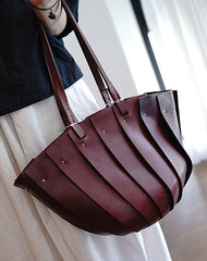 Vintage Brown Leather Splicing Bucket Handbag Tote Women Handmade Shoulder Tote Bag for Women
