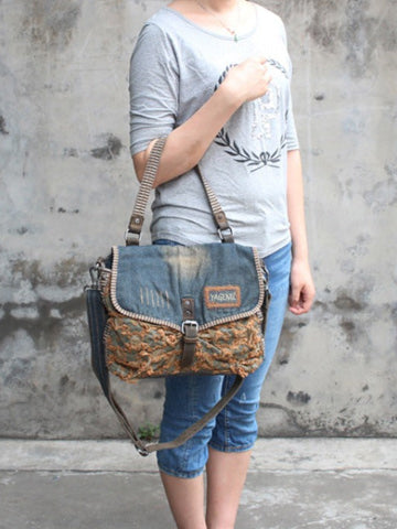 Denim Side Bags Womens Blue Denim Messenger Bag Vintage Denim Shoulder Bag For Women