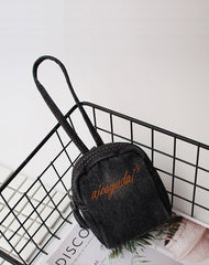 Vintage Mens Black Denim Mini Pouch Denim Small Card Coin Purse with Lanyard for Women