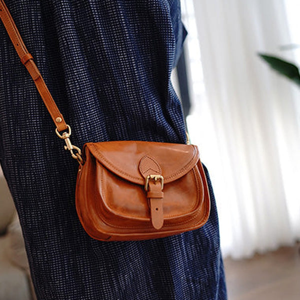 Vintage Brown Womens Small Saddle Shoulder Bag Small Satchel Side Bag Crossbody Purse for Ladies