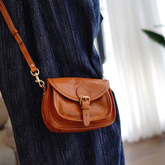Vintage Brown Womens Small Saddle Shoulder Bag Small Satchel Side Bag Crossbody Purse for Ladies