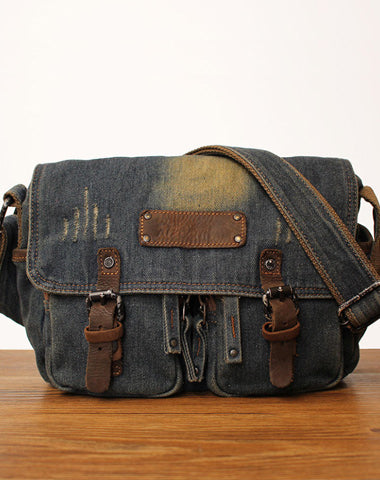 Blue Denim Mens Small Side Bags Denim Small Messenger Bag Vintage Denim Crossbody Bag For Women