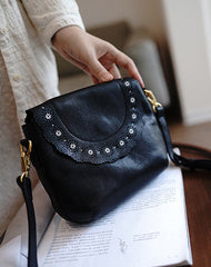 Classic Coffee Leather Small Hollow Flower Shoulder Bag Women Flowers Crossbody Bag for Women