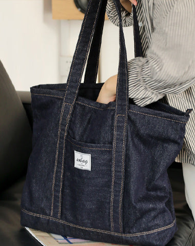 Mens Blue Denim Large Tote Bag Denim Handbag Denim Large