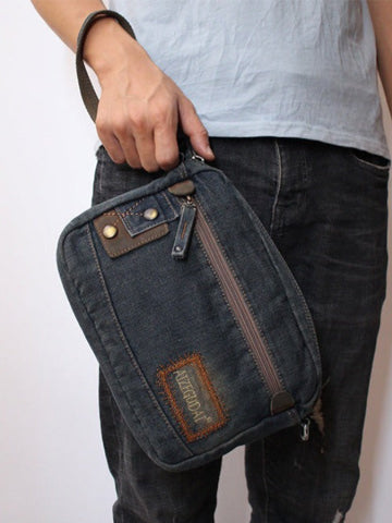 Blue Denim Mens Clutch bag Small Shoulder Bag Denim Small Messenger Bag For Men