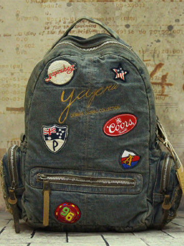 Vintage Blue Denim Womens Backpack School Backpack With Stickers Vintage Denim Backpack For Women