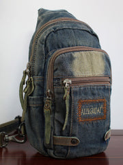 Cool Blue Denim Mens Sling Bag Chest - Front View