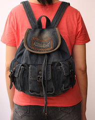 Vintage Womens Denim Backpack School Backpack Blue Denim School Rucksack For Women