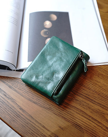Cute Green Leather Womens Billfold Wallet Classic Vertical Small Wallet For Women