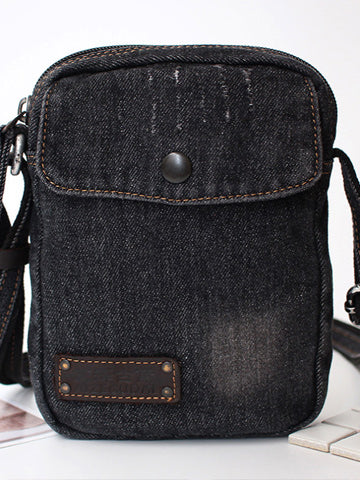 Blue Denim Small Side Bag Mens Denim Vertical Phone Shoulder Bag Vintage Denim Mini Crossbody Bag For Women