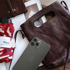 Vintage Womens Coffee Leather Small Square Handbag Shoulder Bag Purse for Women