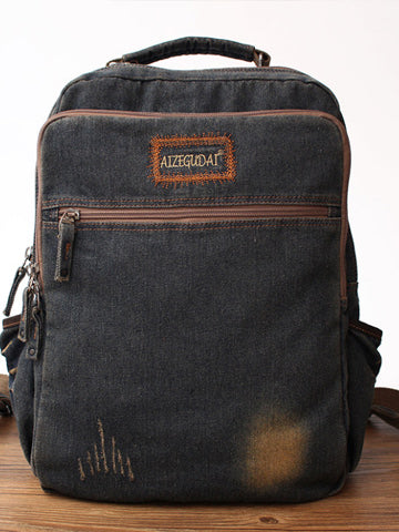 Vintage Denim Blue Mens Backpacks School Backpack Blue Denim Laptop Backpack For Men