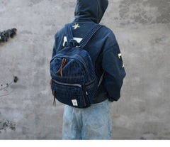 Blue Denim Backpack for Women Striped Jean Backpack Mens Striped Backpack - Feltify