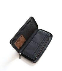 MENS LEATHER ZIPPER LONG CLUTCH Personalized WALLETs - Open Interior