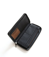 MENS Green LEATHER ZIPPER LONG CLUTCH Personalized - Wallet Flat Lay