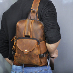 Large Leather Sling Bag for Big Guys - Top View