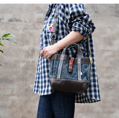 Small Blue Denim Mini Tote Bag Denim Leather Handbag Denim Mini Tote Crossbody Bag - Feltify