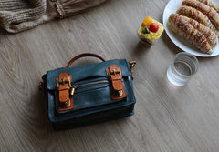 Womens Brown Small Leather Satchel Crossbody Bag Vintage School Handbag Shoulder Bag for Ladies