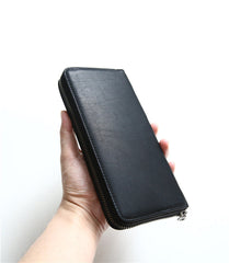 MENS Vintage Coffee LEATHER ZIPPER LONG CLUTCH - Back View Open