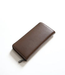 MENS Vintage Coffee LEATHER ZIPPER LONG CLUTCH - Side Profile