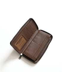 MENS Vintage Brown LEATHER ZIPPER LONG CLUTCH Personalized WALLETs ZIPPER VINTAGE LONG WALLET FOR MEN