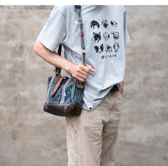 Small Blue Denim Mini Tote Bag Denim Leather Handbag Denim Mini Tote Crossbody Bag - Feltify