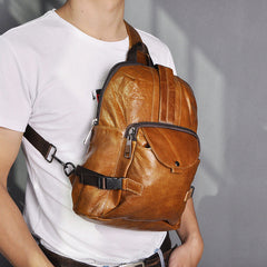 Leather Large Sling Backpack - Material Close-up