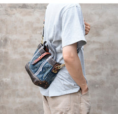 Small Blue Denim Mini Tote Bag Denim Leather Handbag Denim Mini Tote Crossbody Bag - Feltify