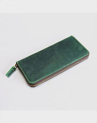 MENS Vintage Coffee LEATHER ZIPPER LONG CLUTCH - Side View