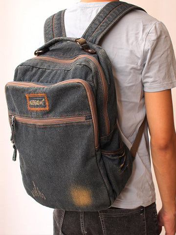 Vintage Denim Blue Mens Backpack School Backpack Blue Denim Laptop Backpack For Men