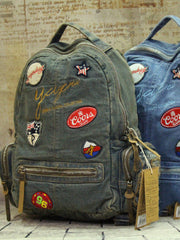 Vintage Blue Denim Womens Backpacks School Backpack With Stickers Vintage Denim Backpack For Women