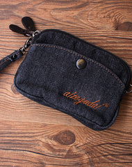 Vintage Womens Black Denim Wristlet Card Purse Denim Wristlet Coin Key Wallet for Women