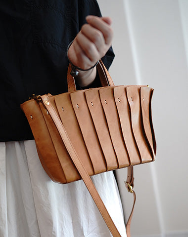 Vintage Brown Leather Splicing Handbag Tote Women Handmade Tote Shoulder Bag for Women