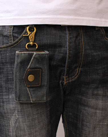 Vintage Denim Mens Keys Wallet Denim Key Holders With Belt Clip for Women