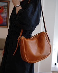 Cute Coffee Leather Saddle Shoulder Bag Women Saddle Crossbody Bag for Women