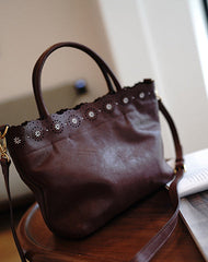 Classic Black Leather Hollowed Out Flowers Handbag Women Flowers Shoulder Bag for Women